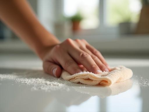 Close-up of routine dusting, ensuring every surface is spotless